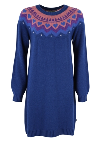 Mørkeblå strik kjole med nordisk print, langeærmer og rund hals fra Danefæ